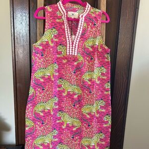 Printfresh Bagheera Pink Leopard-Print linen/cotton blend tunic/dress, NWT, M
